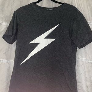 A grey T-shirt with white lightning bolt